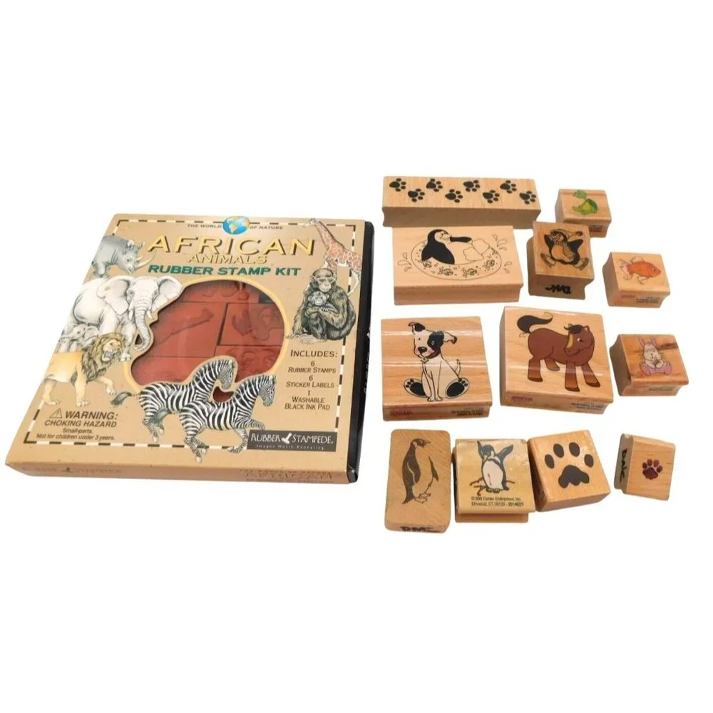 Scrapbook Rubber Stamps Lot African Animals Penguin Dog Horse Paw Prints Pet